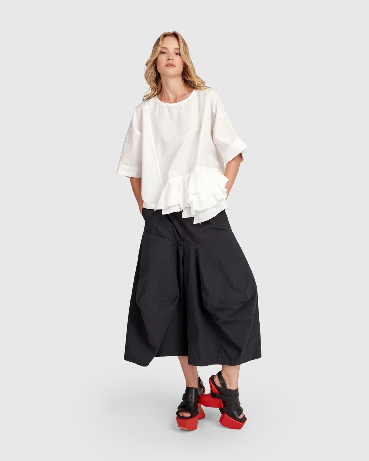 Urban Match Ruffled Top, White