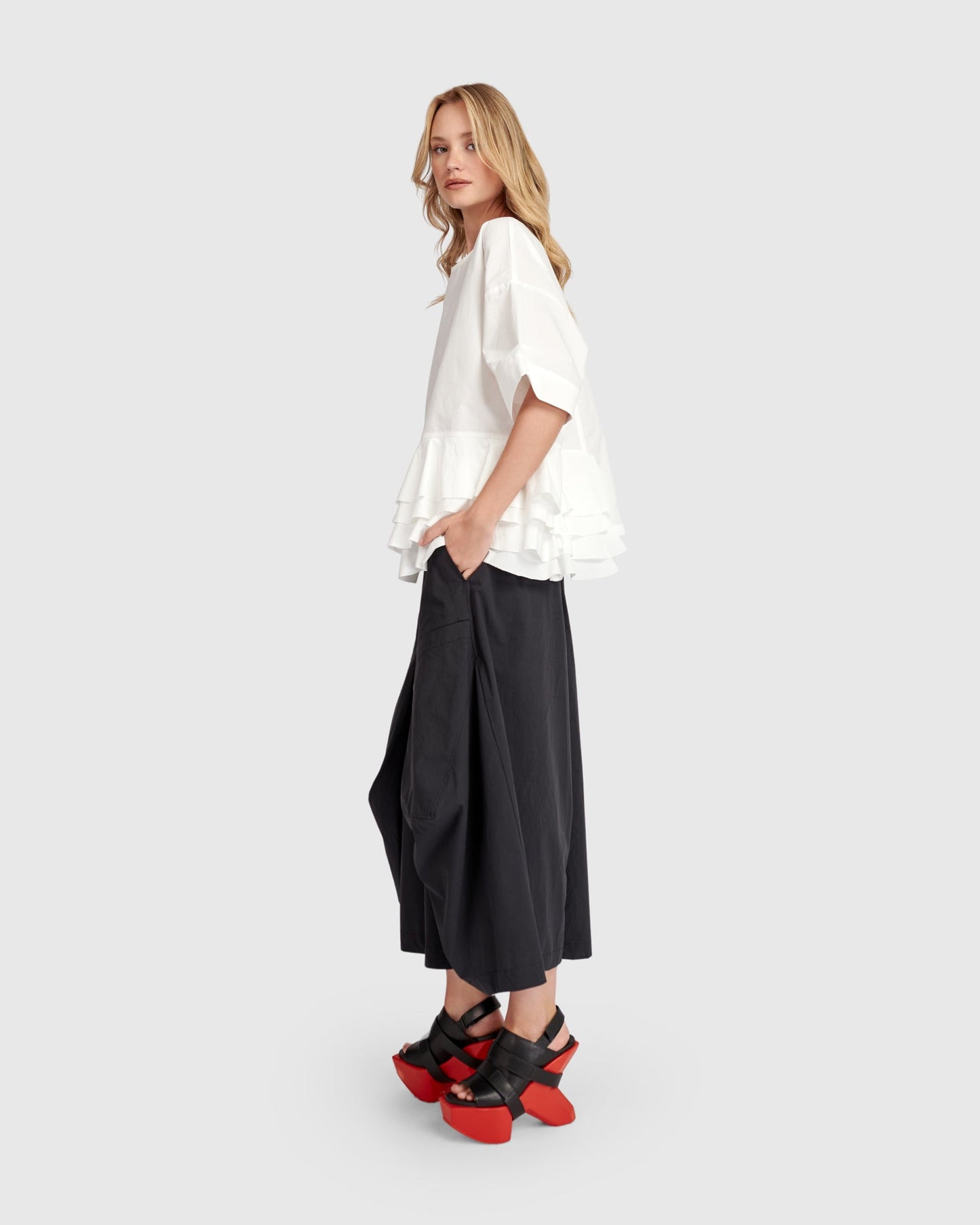 Urban Match Ruffled Top, White
