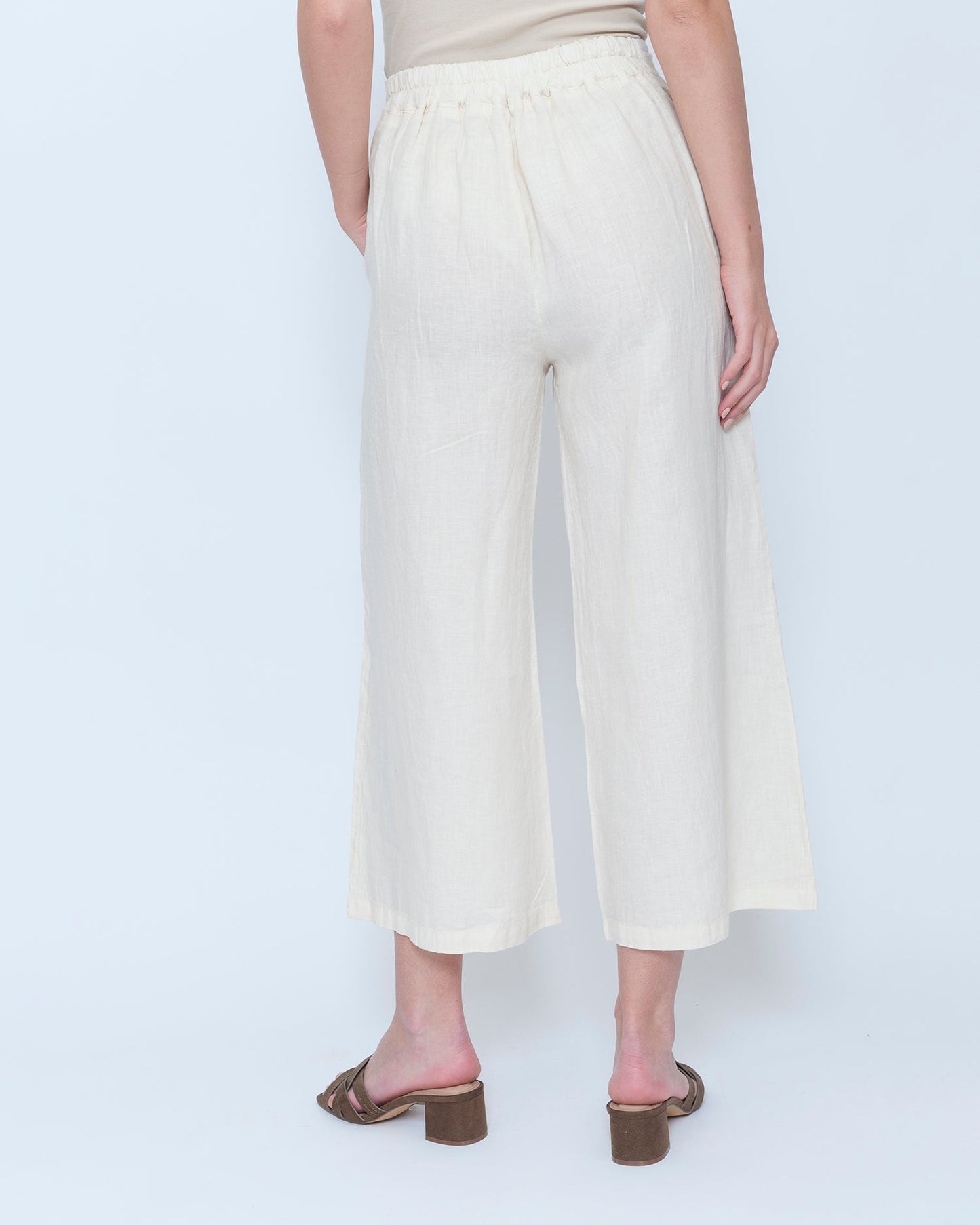 Blueberry Wide Leg Crop Pants, Ecru
