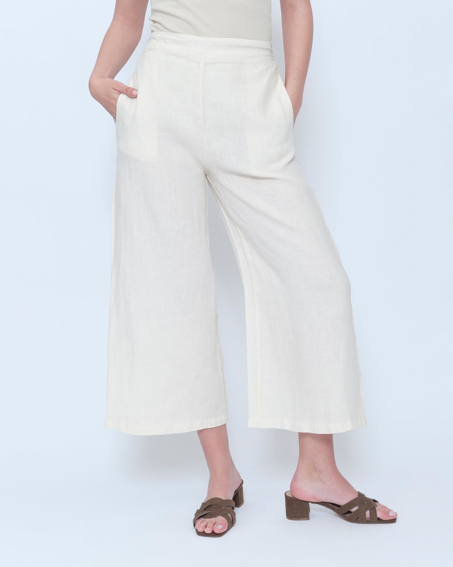 Blueberry Wide Leg Crop Pants, Ecru