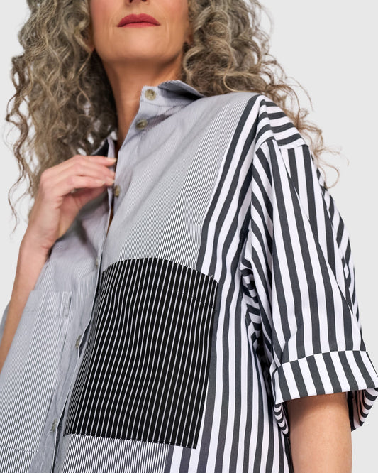 Layla Box Shirt, Black/White Stripe