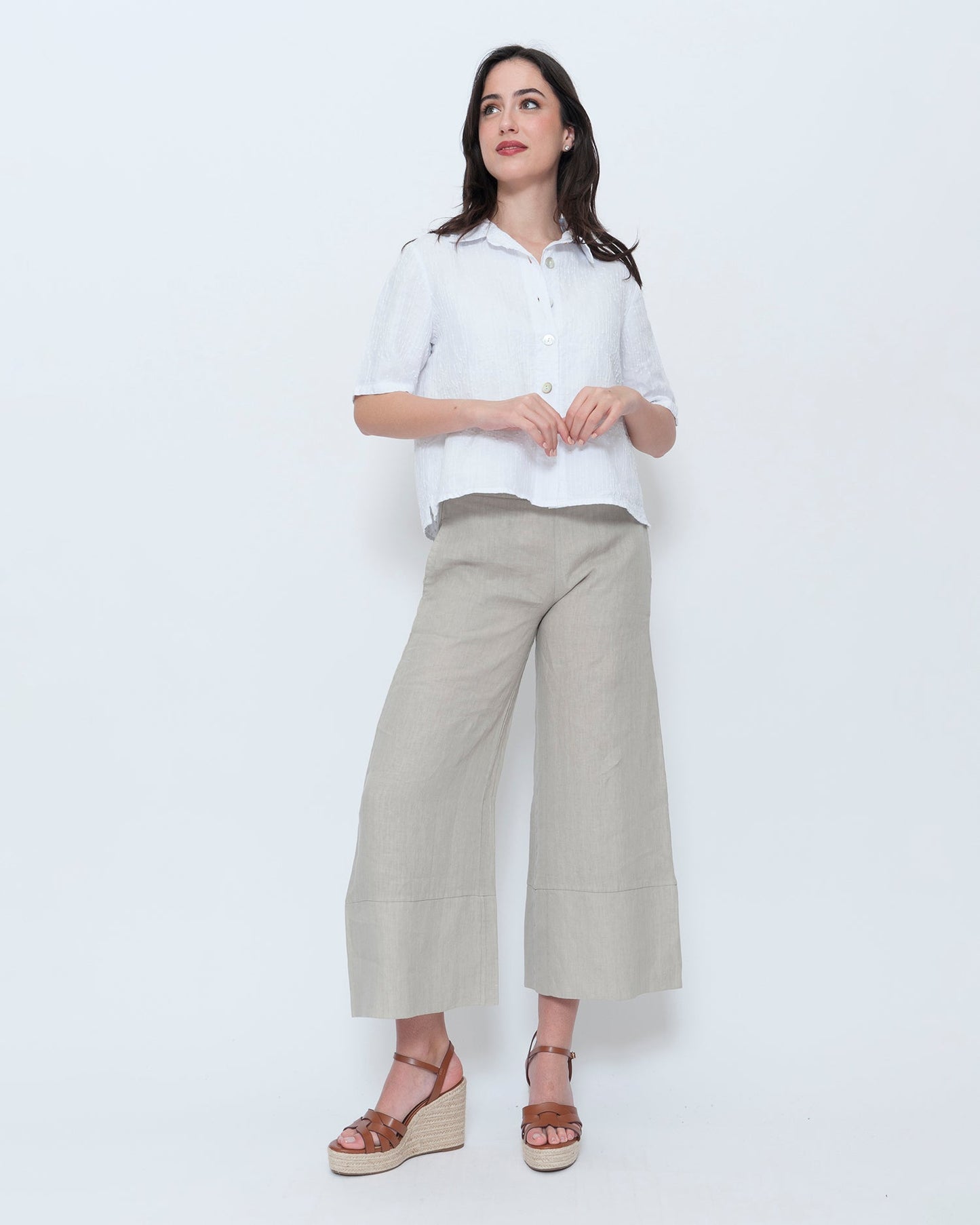Blueberry Cropped Camp Shirt, Embroidered White