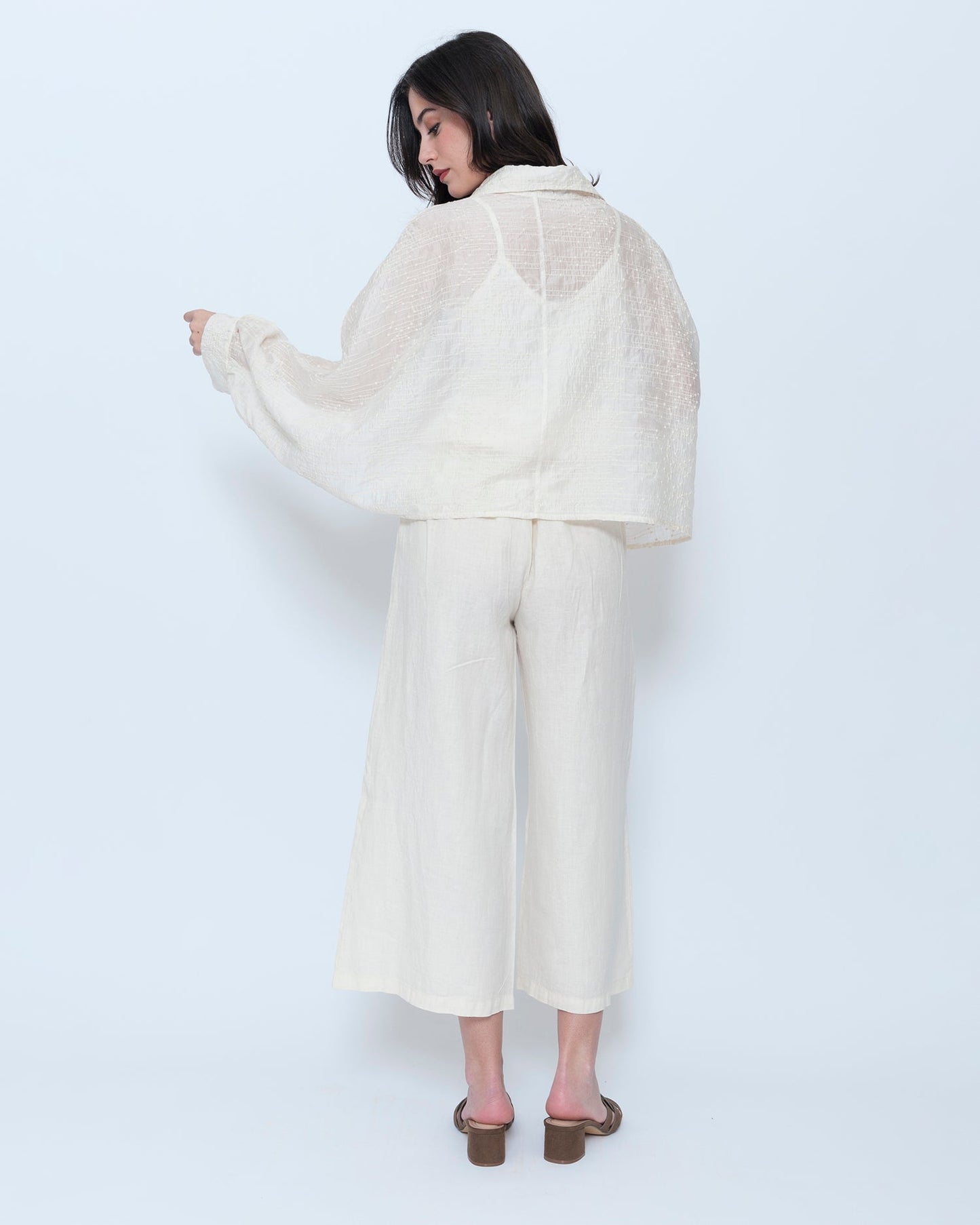 Blueberry Tie Front Shrug, Embroidered Ecru