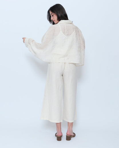 Blueberry Tie Front Shrug, Embroidered Ecru