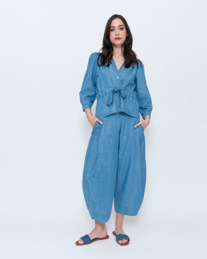 Blueberry Cinch Waist Top, Denim