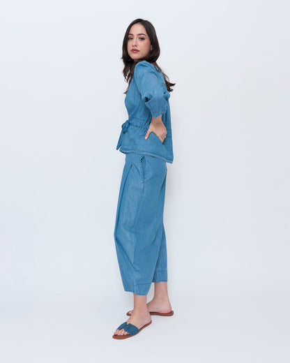 Blueberry Cinch Waist Top, Denim