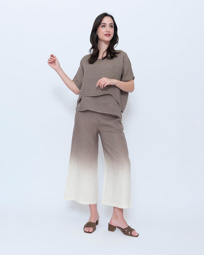 Blueberry Wide Leg Crop Pants, Latte Ombre