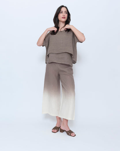Blueberry Wide Leg Crop Pants, Latte Ombre