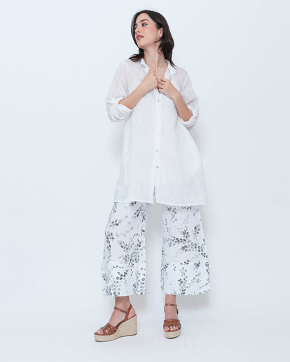 Blueberry Sheer Button Up Tunic, Embroidered White