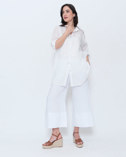 Blueberry Sheer Button Up Tunic, Embroidered White