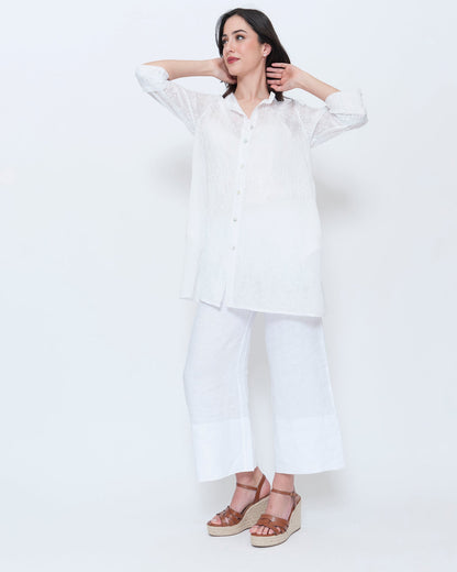 Blueberry Sheer Button Up Tunic, Embroidered White