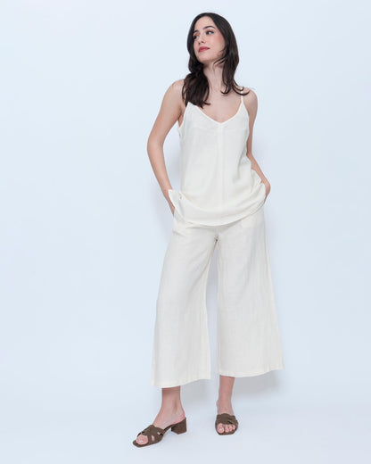 Blueberry Wide Leg Crop Pants, Ecru