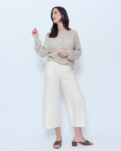 Blueberry Wide Leg Crop Pants, Ecru
